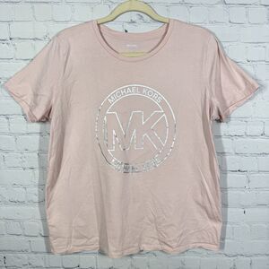Michael Kors Shirt Women XL Rose Pink Big Spelling Stretch Stretch Big Spell Y2K